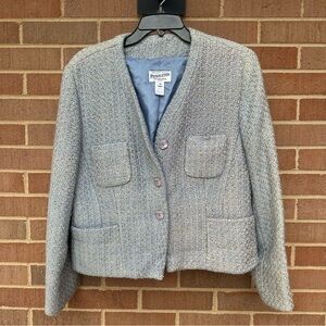 Pendleton Blue Gray Tweed Blazer Jacket Size 14 Petite Silk Blend